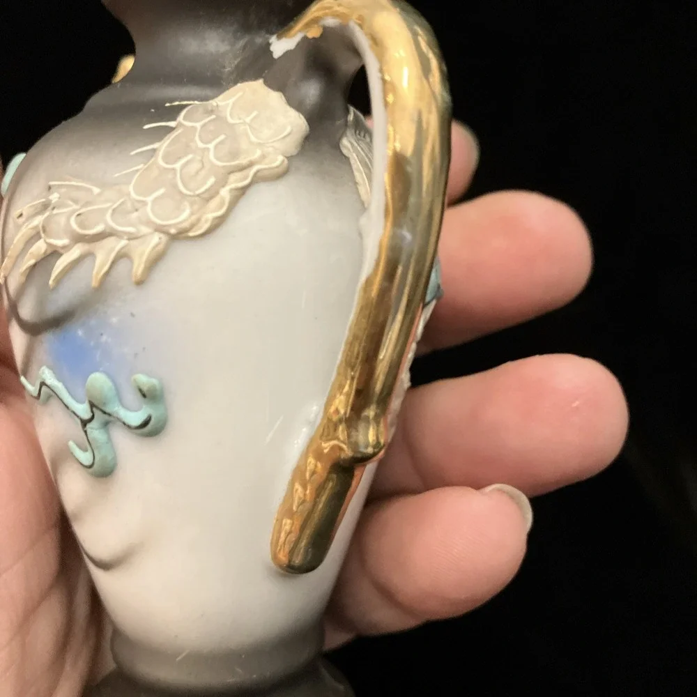VTG Royal Moriage Dragon Ware Satsuma Mini Urn Vase Hand Painted 3.5